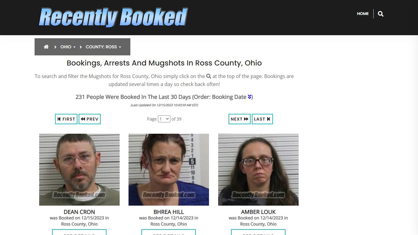 Recent bookings, Arrests, Mugshots in Ross County, Ohio - Recently Booked